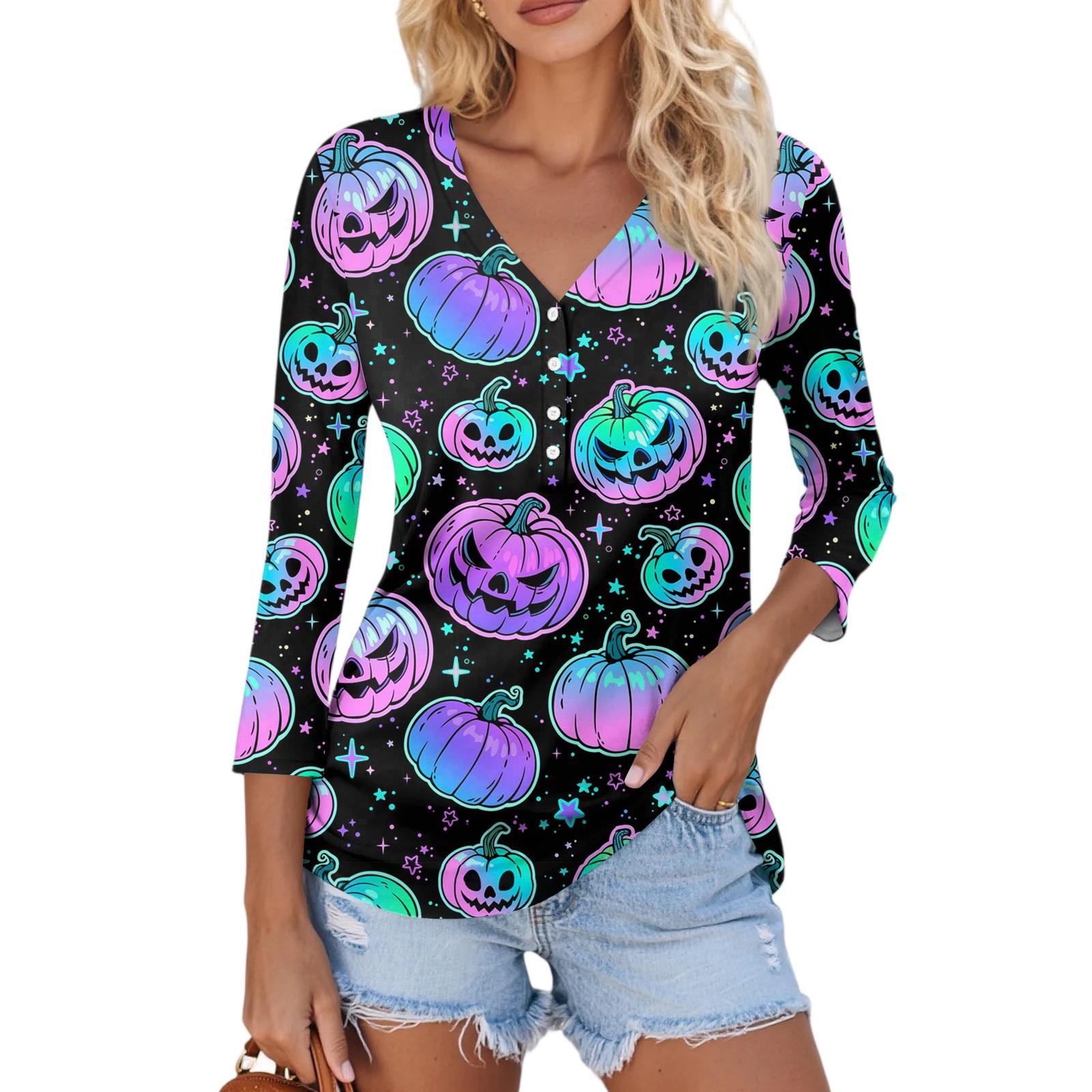 

Women s Casual Fashion Sexy Comfortable V-Neck Halloween Seven Sleeve Top M фіолетовий