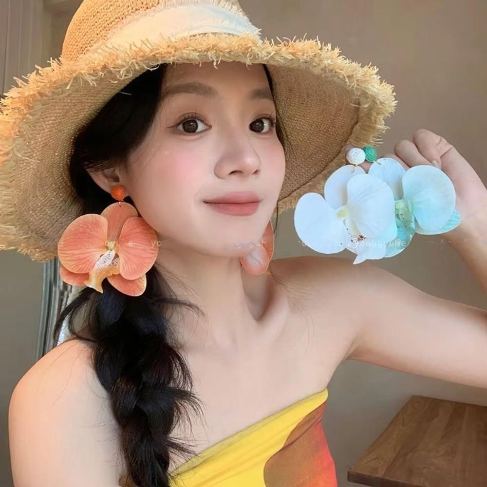 Butterfly Orchid Butterfly Orchid Earrings Alloy Simulated Flower Flower Drop Earrings Korean Style Exaggerated