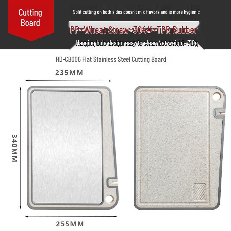 Dual-Sided Titanium & Stainless Steel Cutting Board with Wheat Straw 304