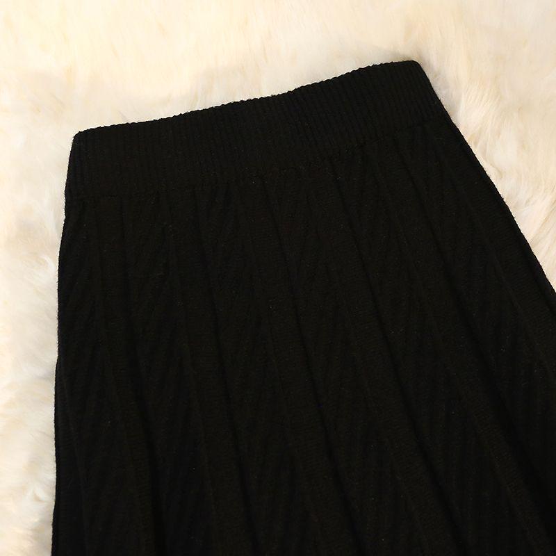 Gonna Midi Lavorata a Maglia da Donna: Morbido, Elastico a Vita Alta, Avvolgente sui Fianchi, Design Plissettato A-Line Snellente