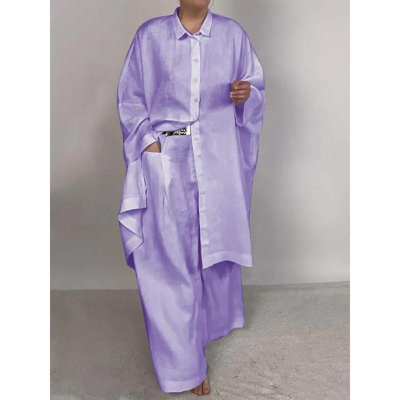 Women's Set Casual Loose Solid Color Shirt Set Wide Leg Pants Two Piece Set