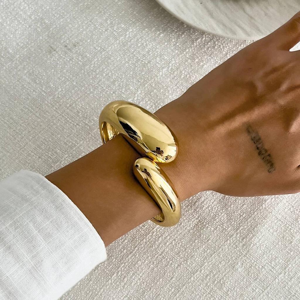 Salircon 3 Styles Exaggerated Punk Geometric Spring Bangle for Women Irregular Chunky Metal Cuff Bracelet Steampunk Jewelry Gift