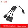 Micro USB OTG Hub Expansion Dock: One-to-Three Splitter with Power Supply for Mobile and Tablet.
