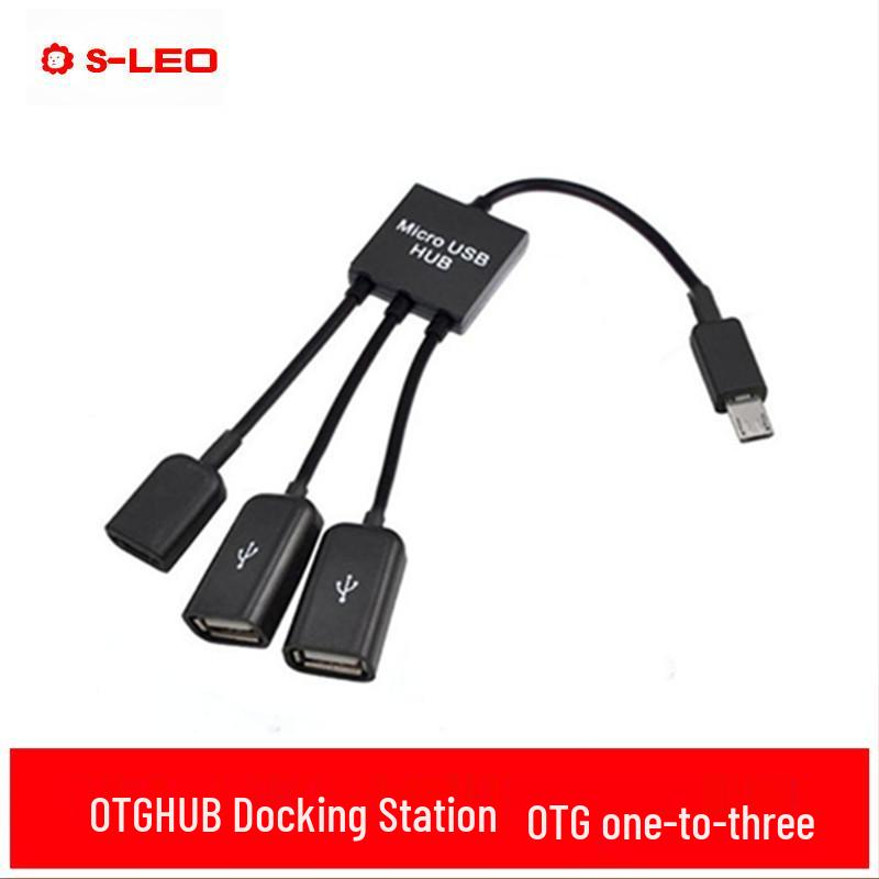 Micro USB OTG Hub Expansion Dock: One-to-Three Splitter with Power Supply for Mobile and Tablet.