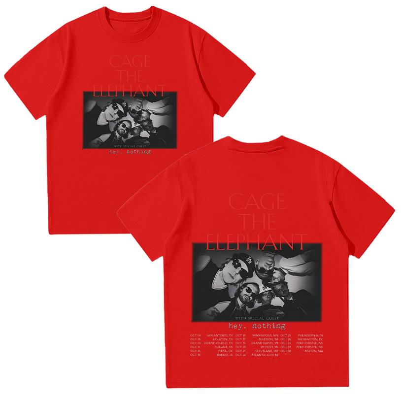 

Cage The Elephant Tour 2025 T Shirt Spring/Summer High Quality Cotton Tees for Women Men Punk Vintage Gothic Soft Tops XXL красный