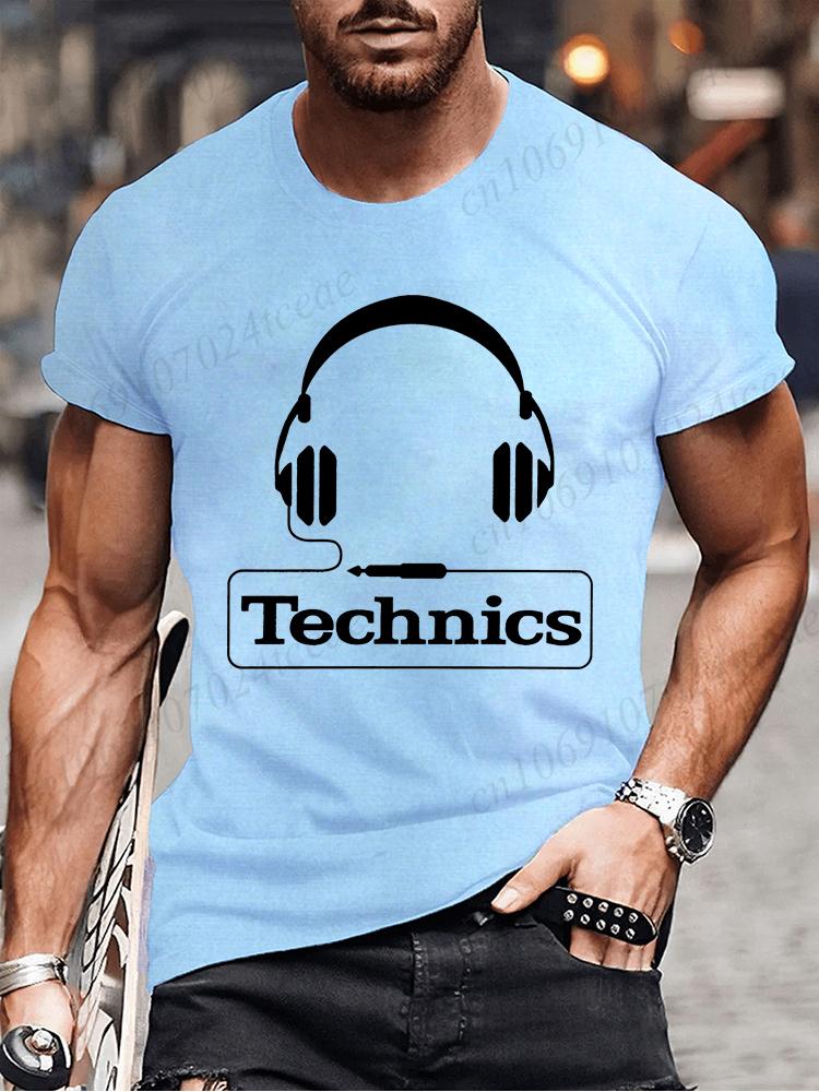 Summer Men's Fashion Tee Clothing Hip Hop Technics Headphone Graphic Tee Shirt Men Casual Streetwear Funny Printed Tops T-shirt