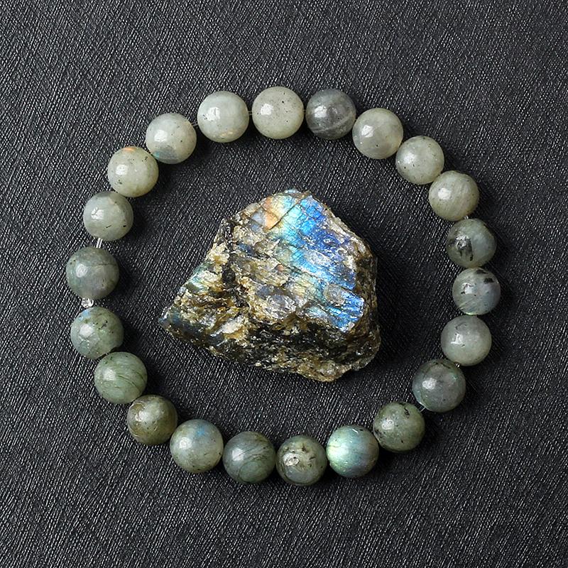 Real Gray Labradorite Bead Bracelet Men Women Fashion Natural Stone Flash Stone Bracelet with Original Natural Crystal Jewelry