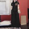 ZANZEA Women Short Sleeve Print Blouse and Pants Casual Two Piece Suit Sets