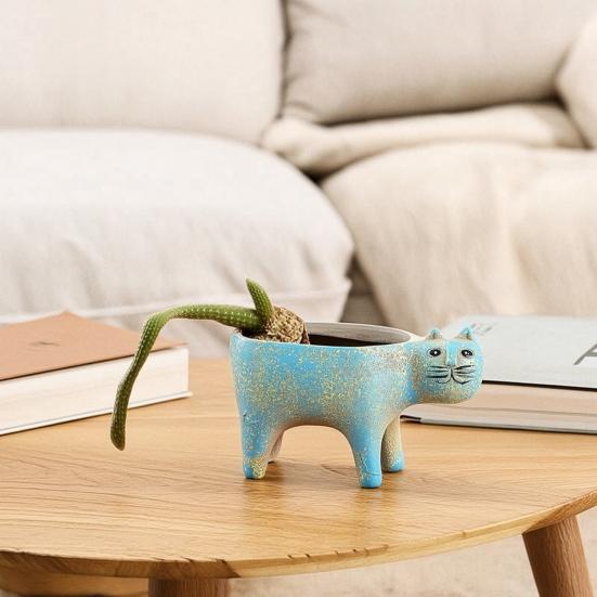 Handgefertigter Retro-Stil Topf Keramik Katze Pflanzgefäß, Niedliche Kätzchen Blume mit Drainageloch, Kaktus Dekorative Pflanze für Sukkulenten Innen Tischregal