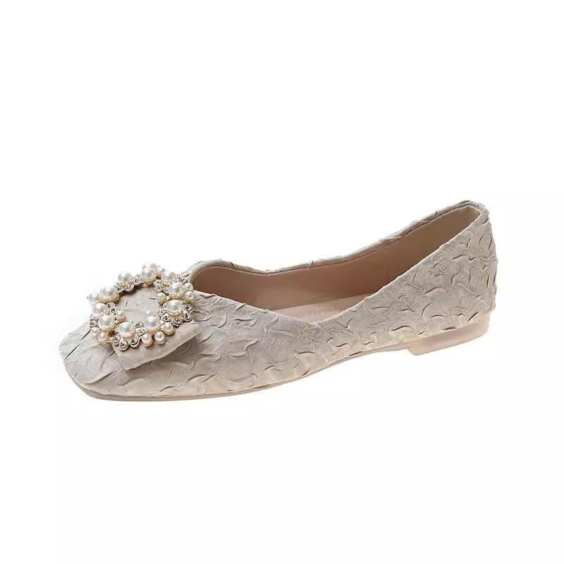 Premium single shoes women's flat shoes spring new square head shallow mouth fairy ladyshoes soft sole Doudou shoes