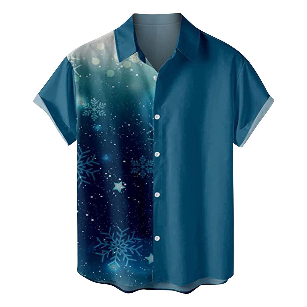 Men's Christmas Style Printed Short Sleeve Loose Button Casual Shirt Shirt Top