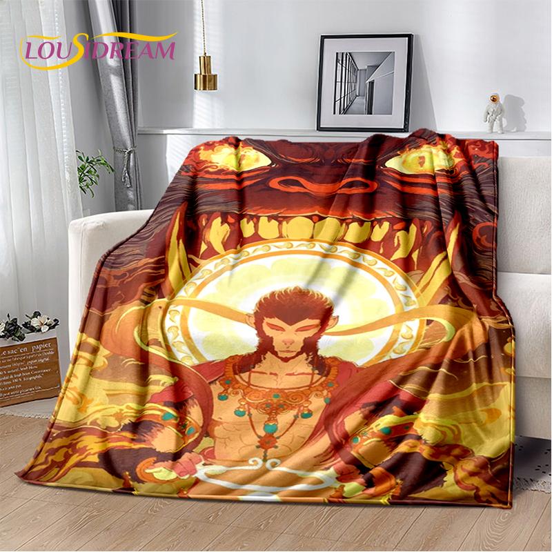 3D Black Myth Wukong Monkey King Cartoon Game Soft Blankets,Throw Blanket Comfortable Blanket for Picnic Beds Sofa Home Bedroom