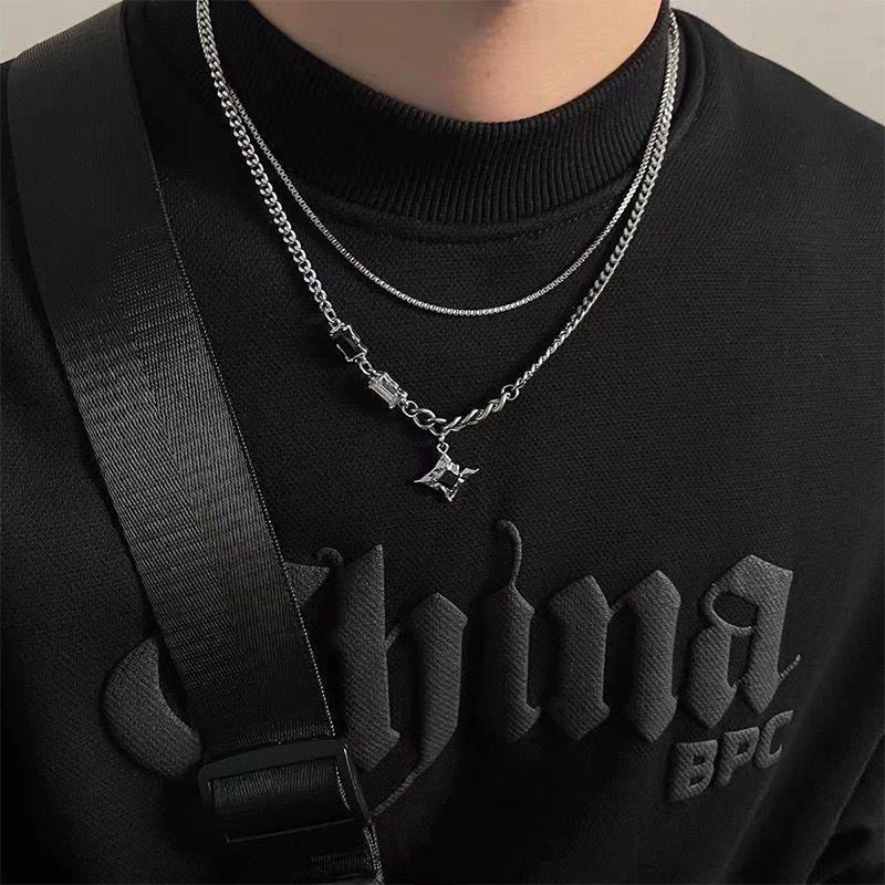 Mangxing double-layer necklace trendy men's sweater chain light luxury niche design hip-hop style couple boys