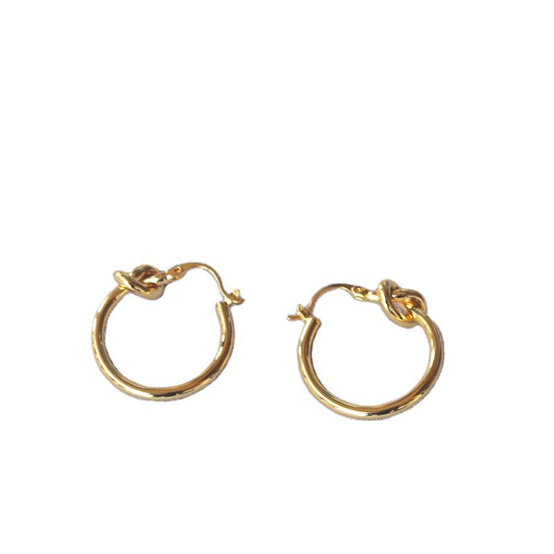Celi Minimalist French Handmade Gold-Plated Brass Knotted Hoop Earrings for Women