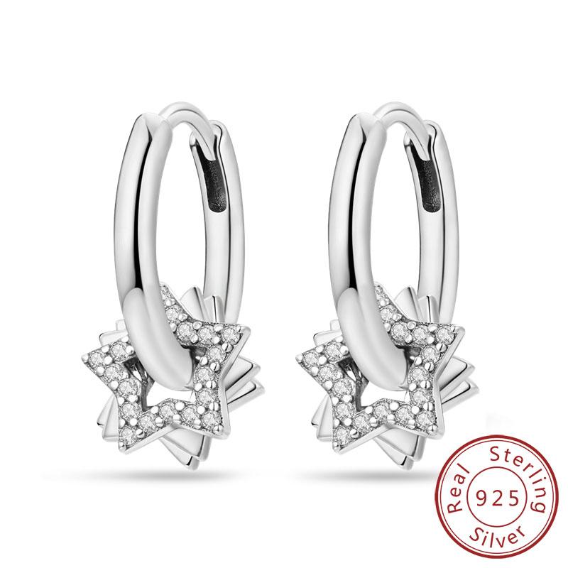 New 925 Silver Hoop Earrings Star Moon Stud Drop Earrings For Woman Party Wedding Accessories Fashion Jewelry Gift