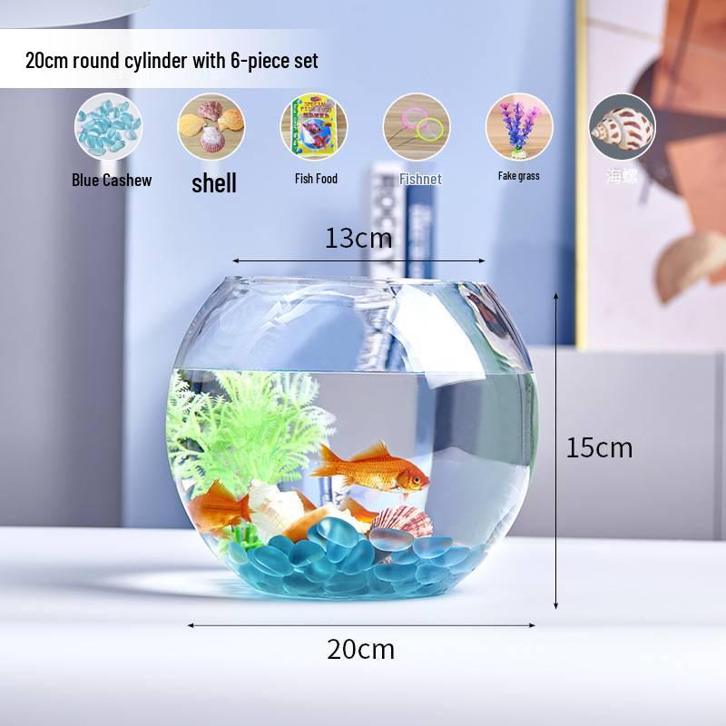 Jialei Dezhu Transparent Round Glass Fish Tank & Turtle Aquarium for Desktop Living Room