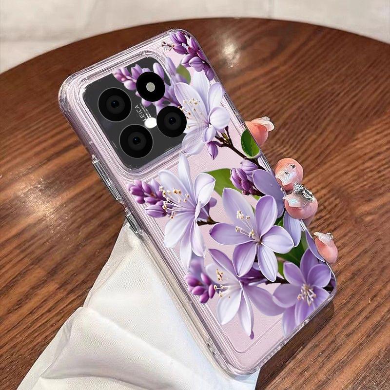 Blue Purple Flower Pattern Case For Xiaomi Redmi Note 15 Pro 4G Funda Redmi Note 14 13 Pro 5G Clear TPU Silicone Soft Cover