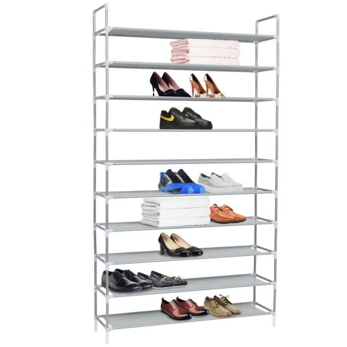 VidaXL Range-chaussures 10 étagères Métal et Tissu non tissé Argenté