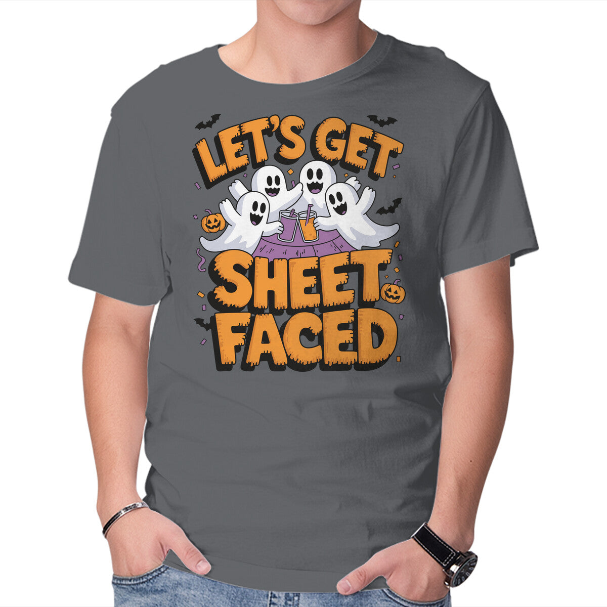 Unisex Crew Neck T-Shirt Let s Get Sheet Faced Graphic Short Sleeve Casual Tee XXXXL