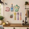 Coffee Shop Wall Art 7Pcs Themed Wooden Decor, 2D Flat Farmhouse Kitchen Customizable Stickers Plaques, Country Style Ornaments for Dining Room