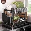 Double-Layer Multifunctional Metal Kitchen Dish and Cutlery Drain Rack
