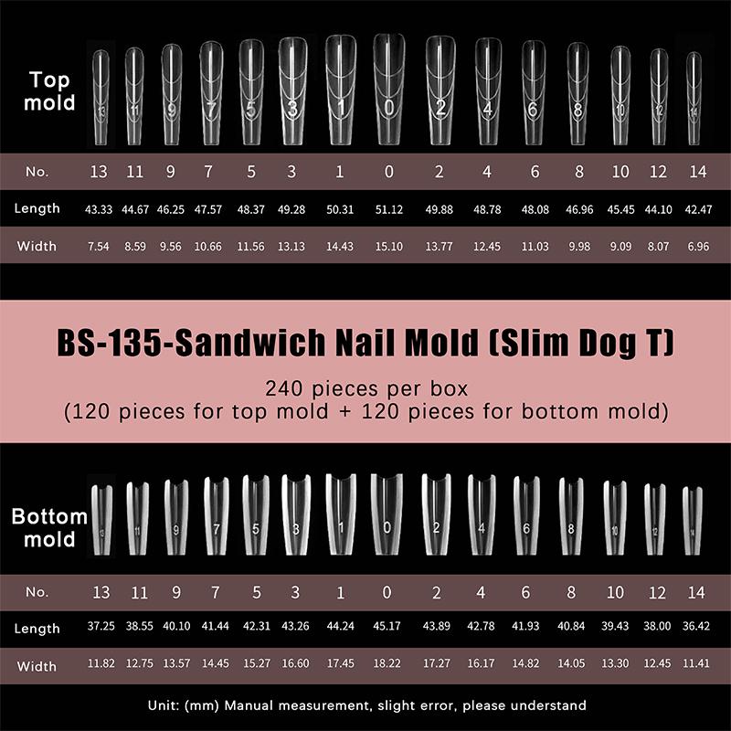 

Сендвіч Двоїсті Форми для Нігтів 240 Шт 15 Розмірів Нарощування-Двоїсті Форми Труна Мигдаль Форми для Нігтів Верхня Форма Нижня Форма Dog Ladder