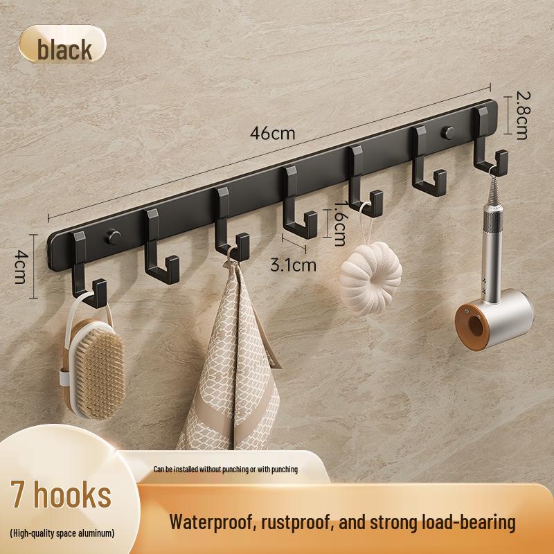 Space-Saving Aluminum Bathroom Towel Rack with Hooks for Wall or Door Mounting