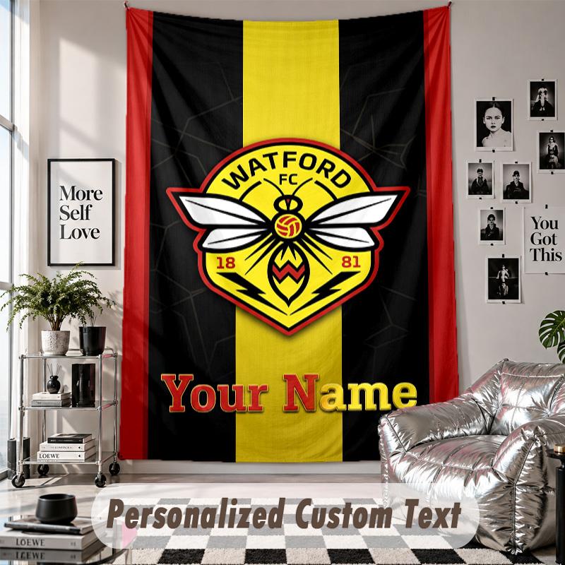 Wandbehang mit individuellem Namen & Text, Watford FC Dekorationstuch für das Schlafzimmer
