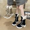 Women's Thick-soled Mid-calf Winter Warm Fur an Inner Lining Plush Snow Boots Non-slip Wear Casual Sports Martin Cotton Boots