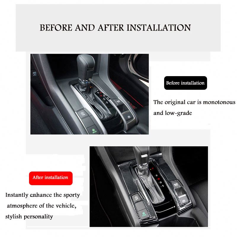 Kohlefaser Auto Mittelkonsole Schalthebel Panel Rahmen Abdeckung Zierleiste für 2016-2020 Honda Civic 10. Generation Automatikgetriebe