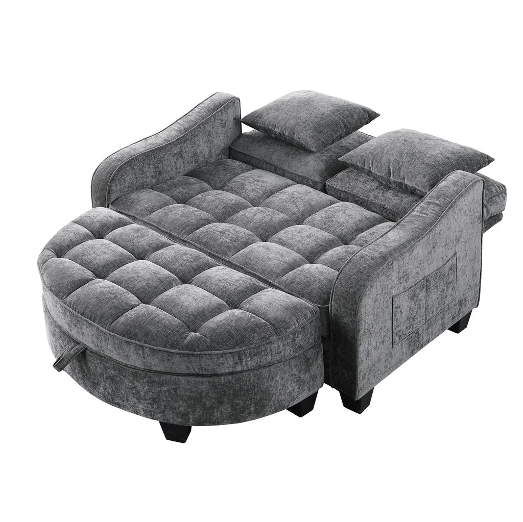 Multifunctional Sofa, 2-in-1 Sofa Bed, Storage Ottoman, Breathable Fabric, Eco-Friendly Eucalyptus Wood, Living Room, Study Room, Bedroom, Dark Gray