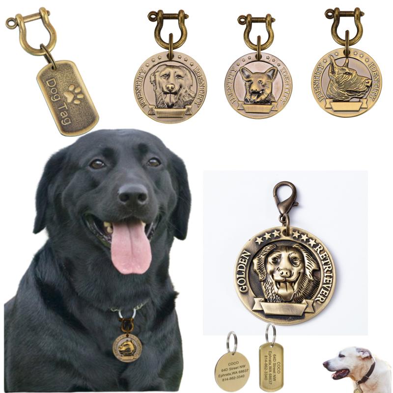 1 Stück Haustier-ID-Tag, bronzefarbenes Namensschild für Hunde und Katzen, personalisierte Adressnummer, ID-Anhänger für Hundehalsband