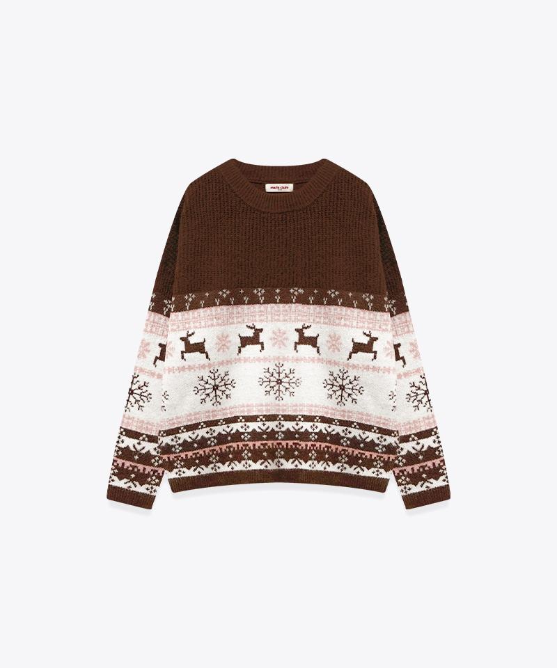 MARIE CLAIRE Snow Flower Rudolph Nordic Wool Blend Round Knit (Mafdkn19Mdw)