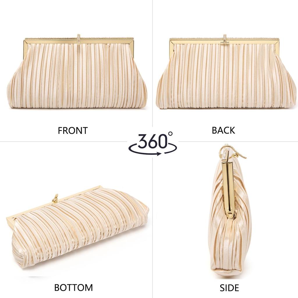 Baisikou Party Bag, Wedding Bag, Large, 2-Way Pleated, Women's HandbagShoulder Bag, Perfect for Receptions and Guests (Champagne Gold)