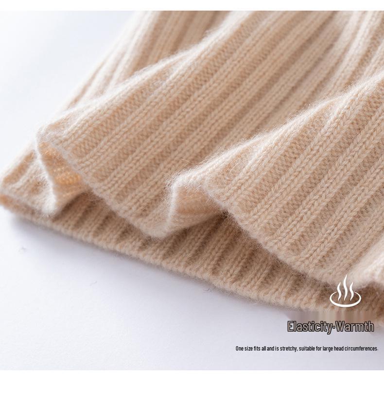 Women's 100% Cashmere Ribbed Knit Hat with Ear Protection - Warm & Stylish Solid Color Design