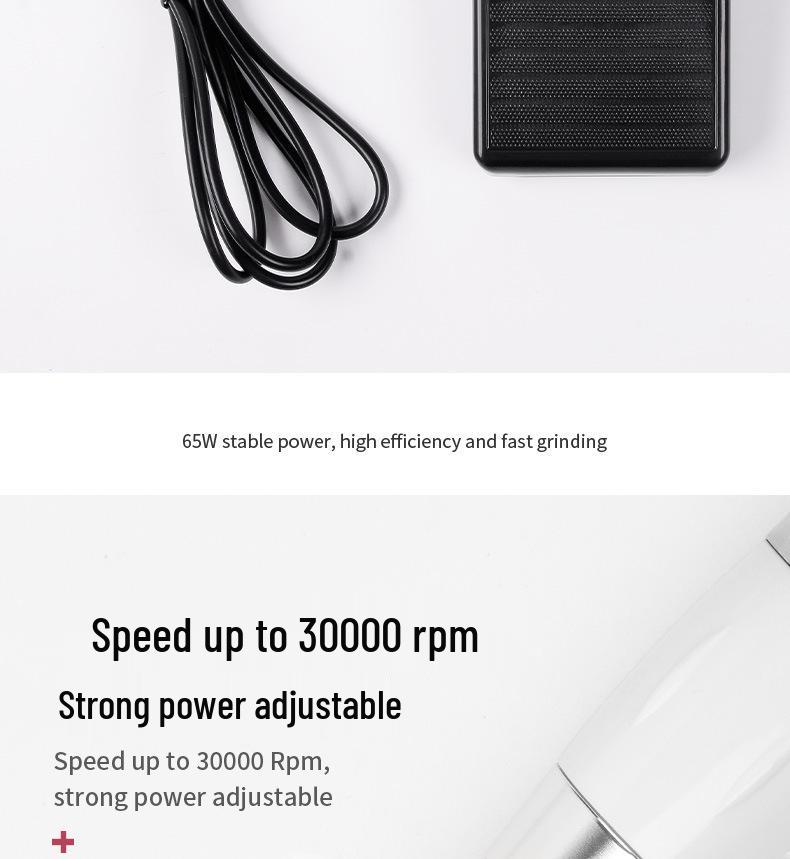 High-Speed Quiet Nail Drill & Polish Remover, 35,000 RPM with Stepless Speed & High Concentricity