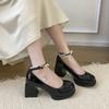 PU String Bead Buckle Strap Mary Janes Solid Square Heel Mid Heel Ladies Shoes on Sale 2025 Fashion Autumn Party Sweet Pumps