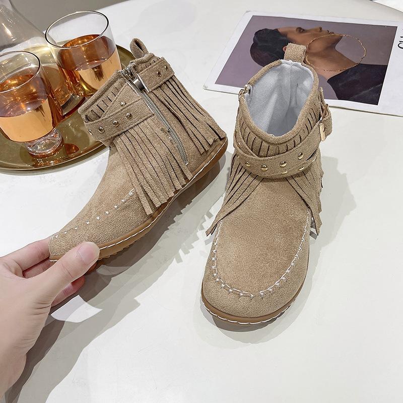 Retro Fringed Flat Boots