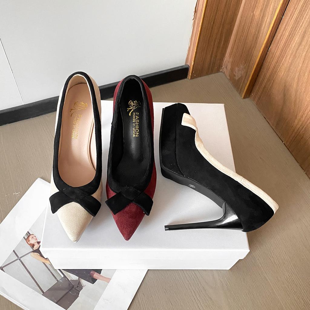 Mode Neuer Stil Mode Damen Beliebte Plateau Super High Heels Damen Schleife Kleine Spitzzehe Stiletto Einzelne Schuhe Zapatos Mujer