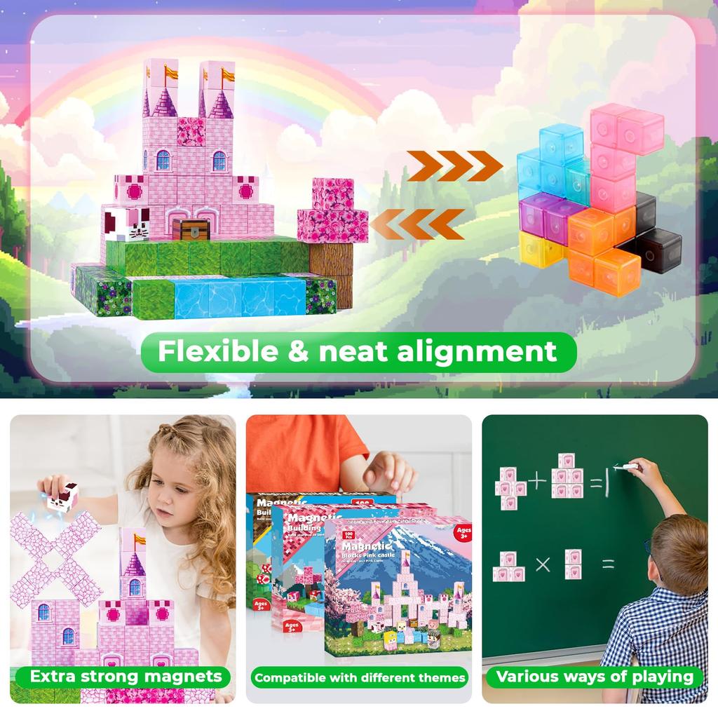 100 Pcs Magnetic Building Educational Toys for Boys and Birthday Christmas Gift Blocks, Kids, Girls, Gift,