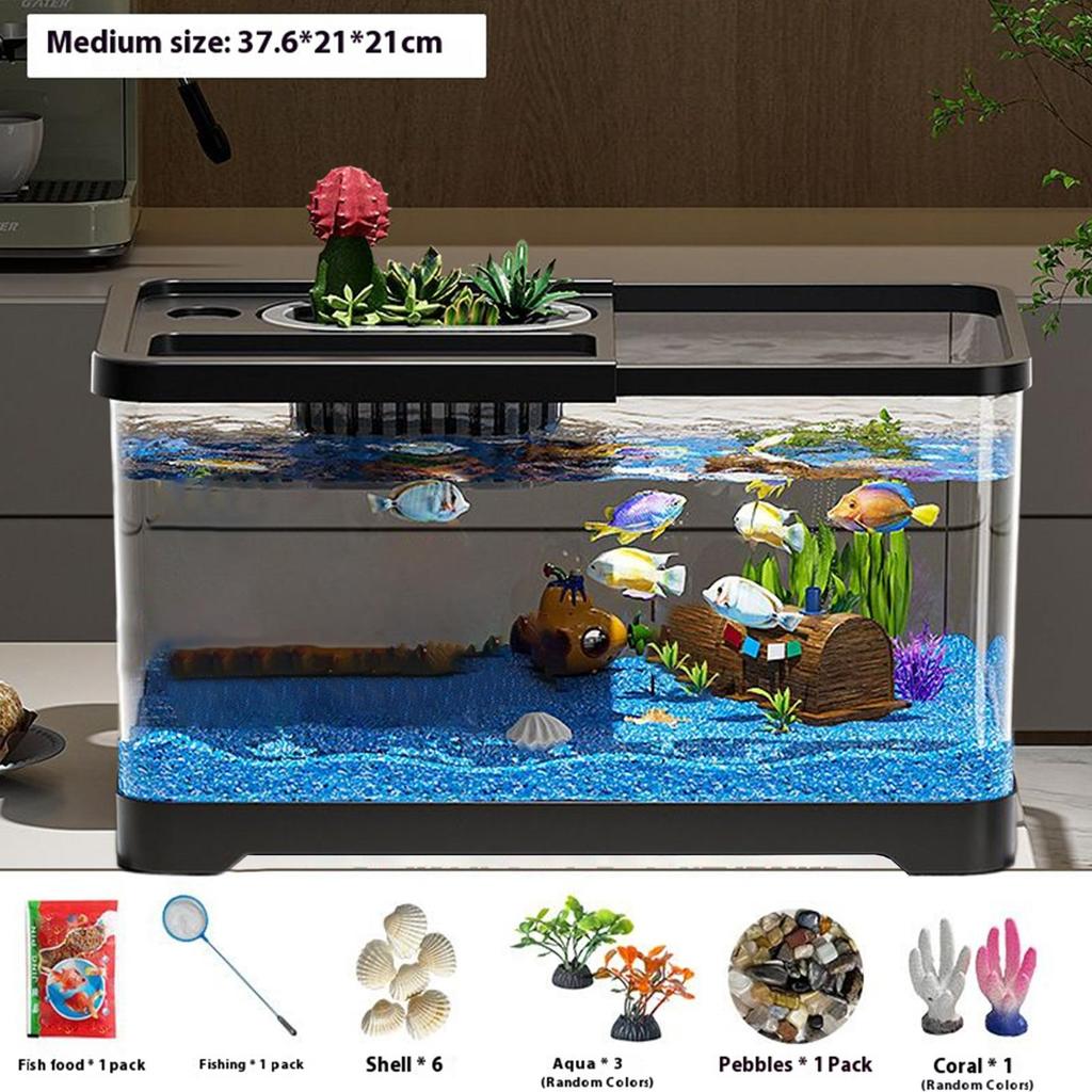 Aquarium Starter Kit Fish Tank Kit With LED Lighting And Decor Underwater Landscape Decoration Compact Glass Aquarium Set For