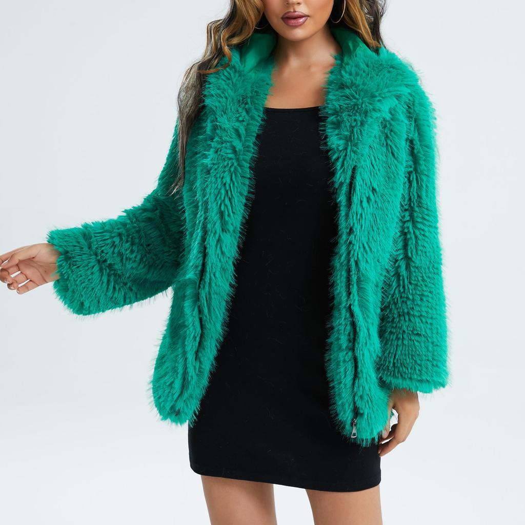 Damen und Winter Einfarbig Kapuzenplüsch-Reißverschlussmantel Jacke