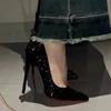 Black High-heeled Shoes Women's Fine-tipped 2026 Spring-autumn New-style Sequins Crystal Wedding Shoes Pointed-toe Sexy Shoe