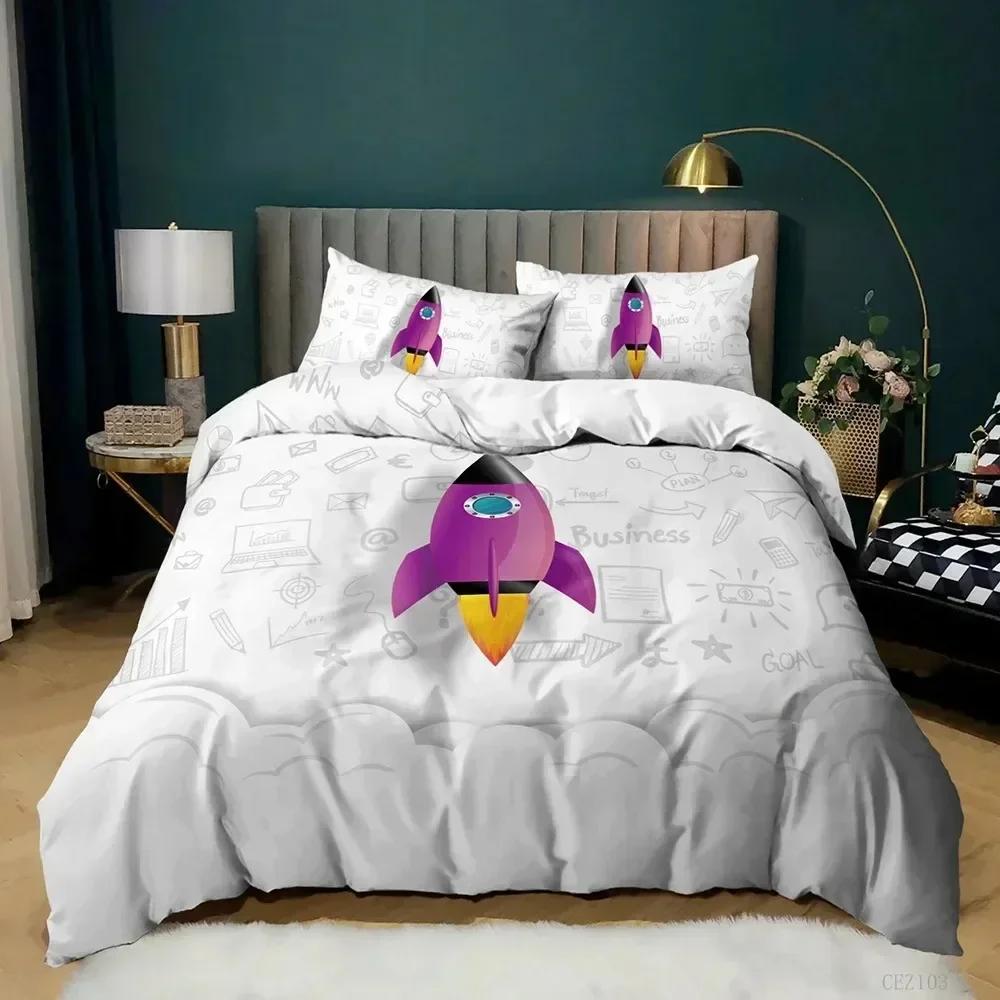 

Top 3D Cartoon Duvet Cover Set Science Fiction Space Themed With Earth And Rocket,Decorative Bedding Set,Queen Size Quilt Cover 70x133cm 2pcs