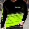 Mens Fluorescent Green Racing Graphic Print Long Sleeve T-Shirt Outdoor Running Cycling Hiking Fitness