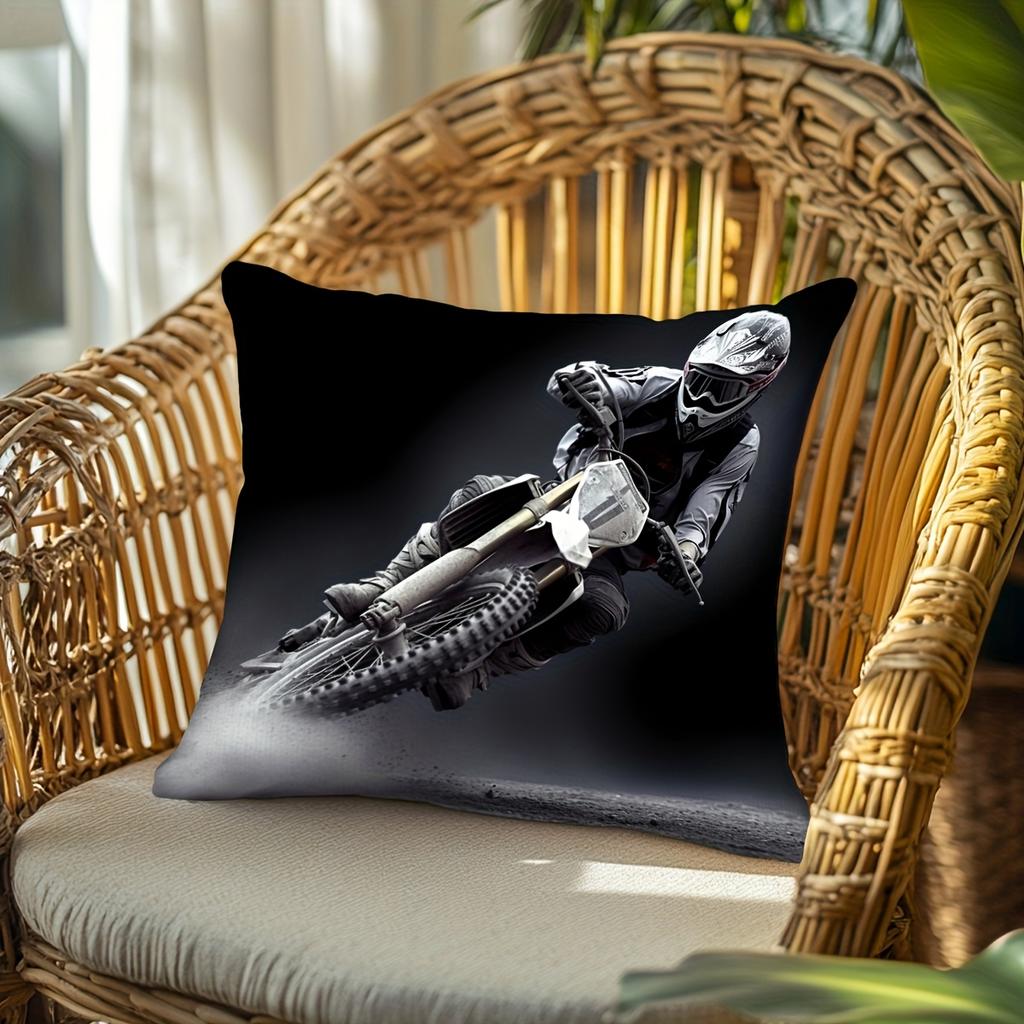 Extreme Sports Moto Biker Art Pillowcase Cushion Print 40x40cm Monochrome Dirt Bike Action Racing Throw Pillow Cover Decoration