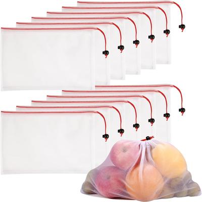 Wiederverwendbare Einkaufstaschen aus Netzgewebe – Waschbare Einkaufstaschen – 12 Stück, rot, klein (8 x 12 Zoll) Durchsichtige Netzbeutel zur Aufbewahrung von Obst, Gemüse und Spielzeug