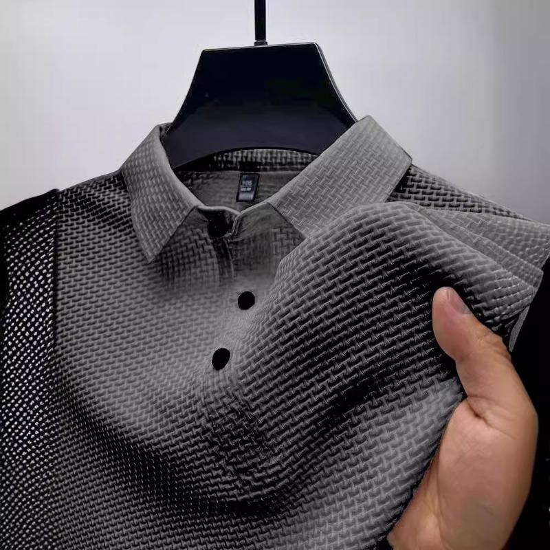 Polo da uomo a maniche corte in maglia a nido d'ape Casual Traspirante Top da lavoro