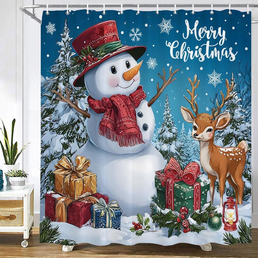 Merry Christmas Shower Curtain Bath Curtain Elk Santa Claus Christmas Printed Polyester Bathroom Curtains for Home Decor curtain