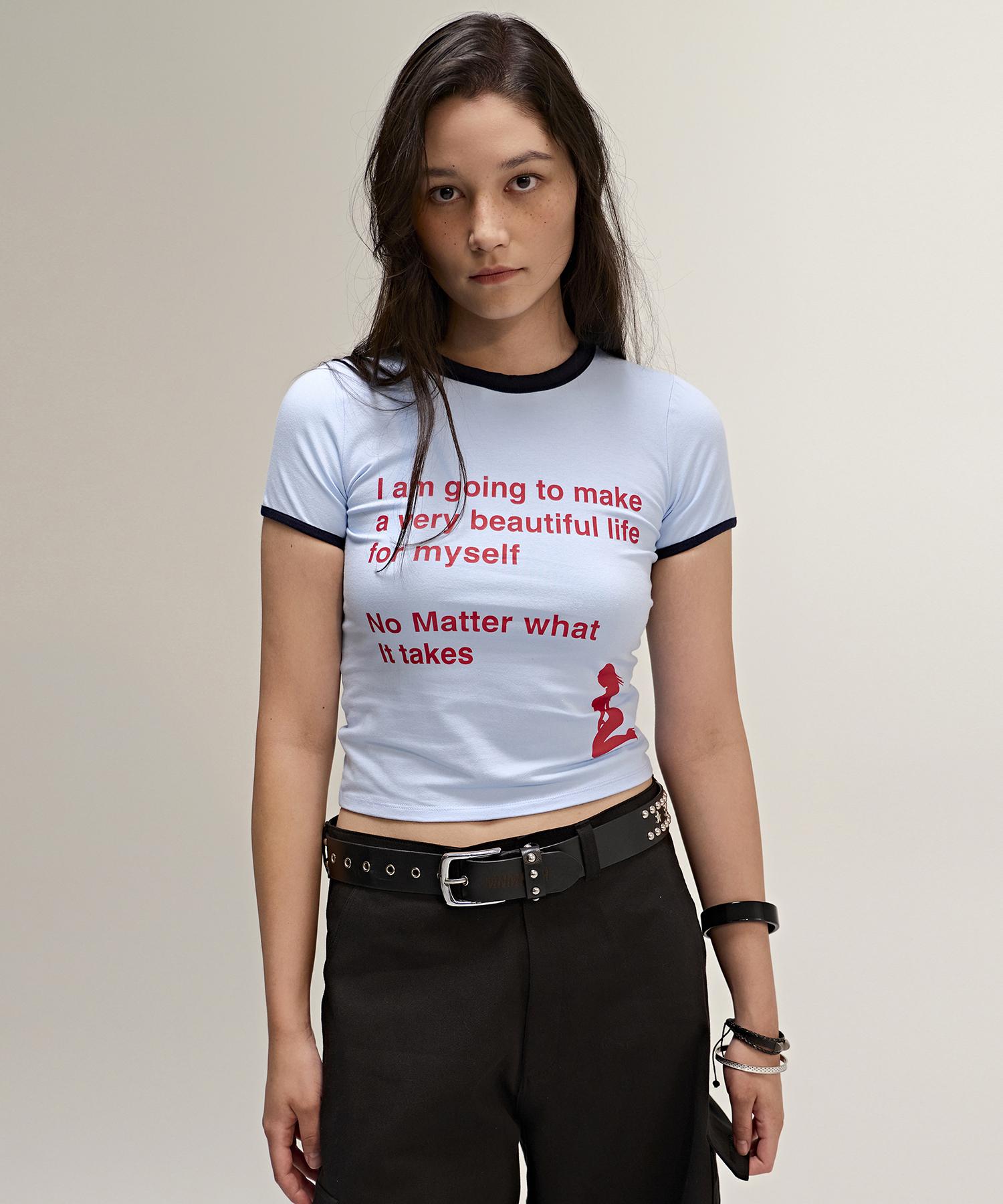 Minimal Fair Beautiful Life Ringer Tee Blue Free